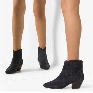Isabel Marant Dacken Suede Western Embroidered Ankle Boots Faded Black Size 37